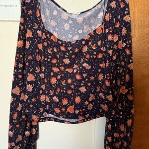 Lush Navy Floral Long Sleeve Blouse
